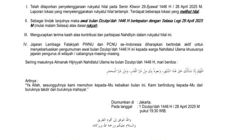 Lembaga Falakiyah PBNU:  Awal Dzulqa'dah 1446 H Jatuh pada Selasa, 29 April 2025